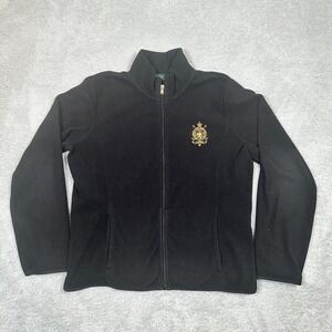 Vintage 1990s Ralph Lauren Embroidered Full Zip Fleece Sweater Women Size M